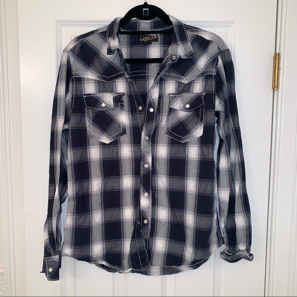 Blue and White Plaid Shirt